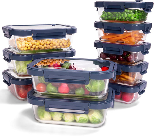 10-Pack Glass Food Storage Containers with Tempered Lids – Borosilicate, Airtight, Oven-Safe (-4°F~950°F), BPA-Free, 4.4 &