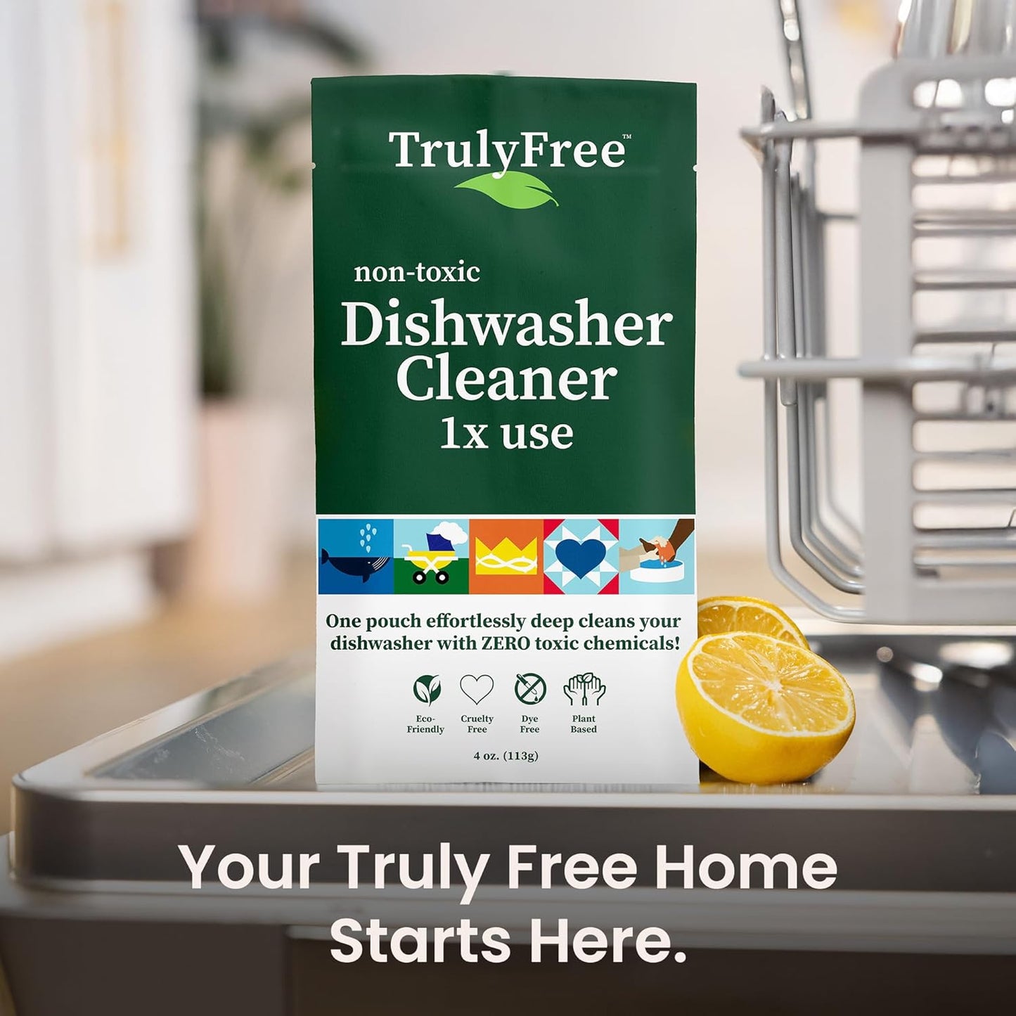 Natural Dishwasher Cleaner - Dish Washer Machine Descaler, Fights Grease & Limescale, Hard Water Stain Remover, Smell Eliminator for Clean Dishwashers - Lemon Fresh Scent, 4 oz (Pack of 1)