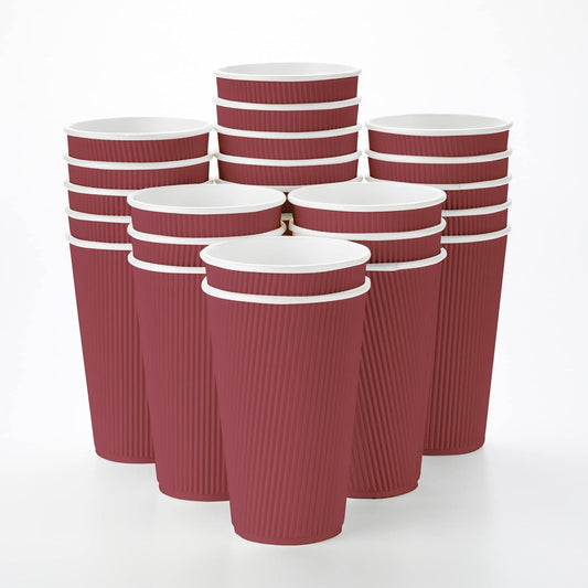 Restaurantware 12 Ounce Double Wall Disposable Coffee Cups, 500 Insulated Crimson Paper Tumblers with Rolled Rim Design,