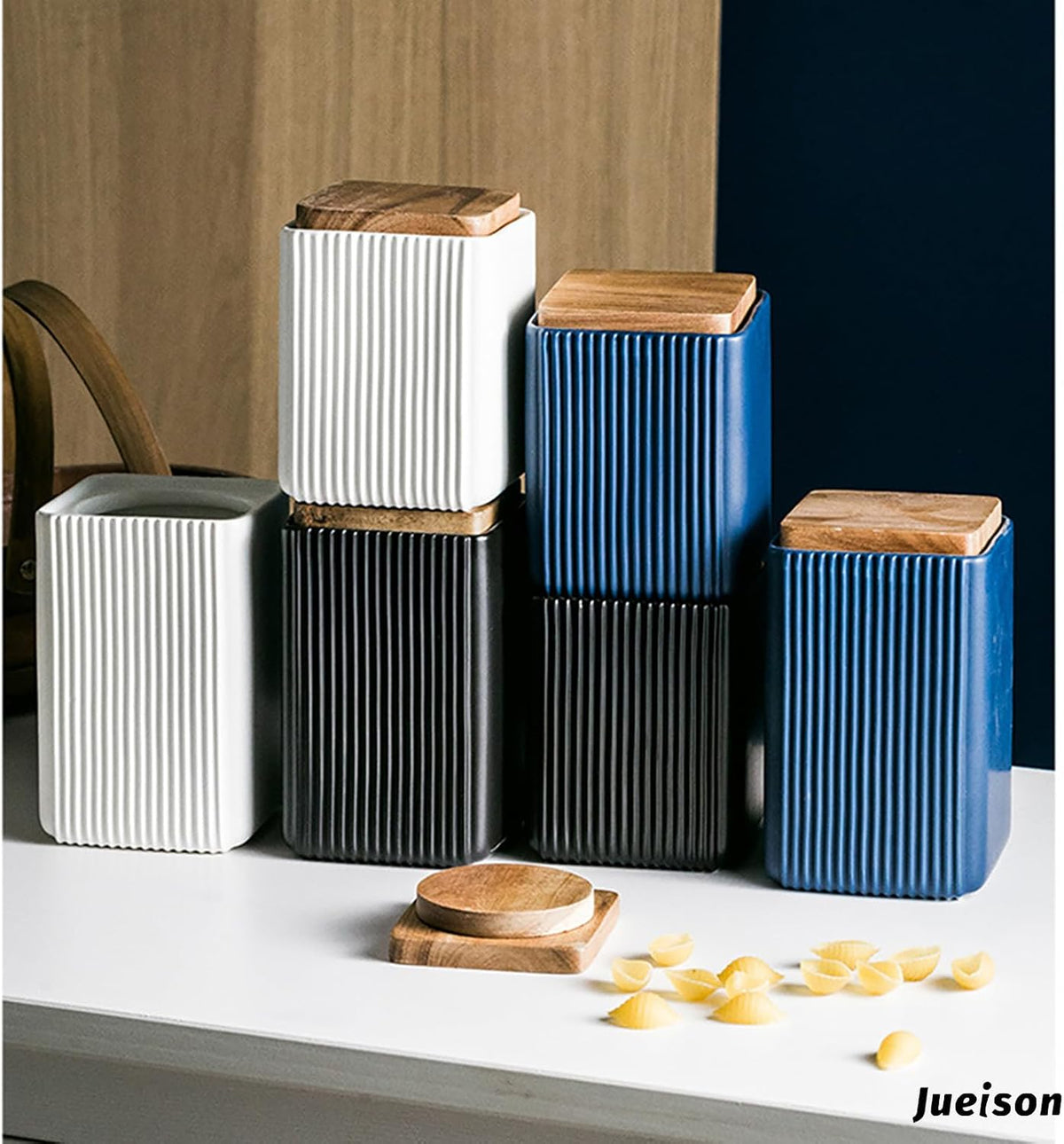 Ceramic Storage Jars Modern Airtight Coffee Canisters With Lid (Black,Large size,17cm*10cm)
