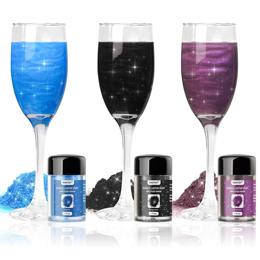 Edible Glitter for Drinks, 3 Colors Luster Dust Edible Set, 5g Food Grade Drink Glitter for Cakes Cookies Drinks Chocolate