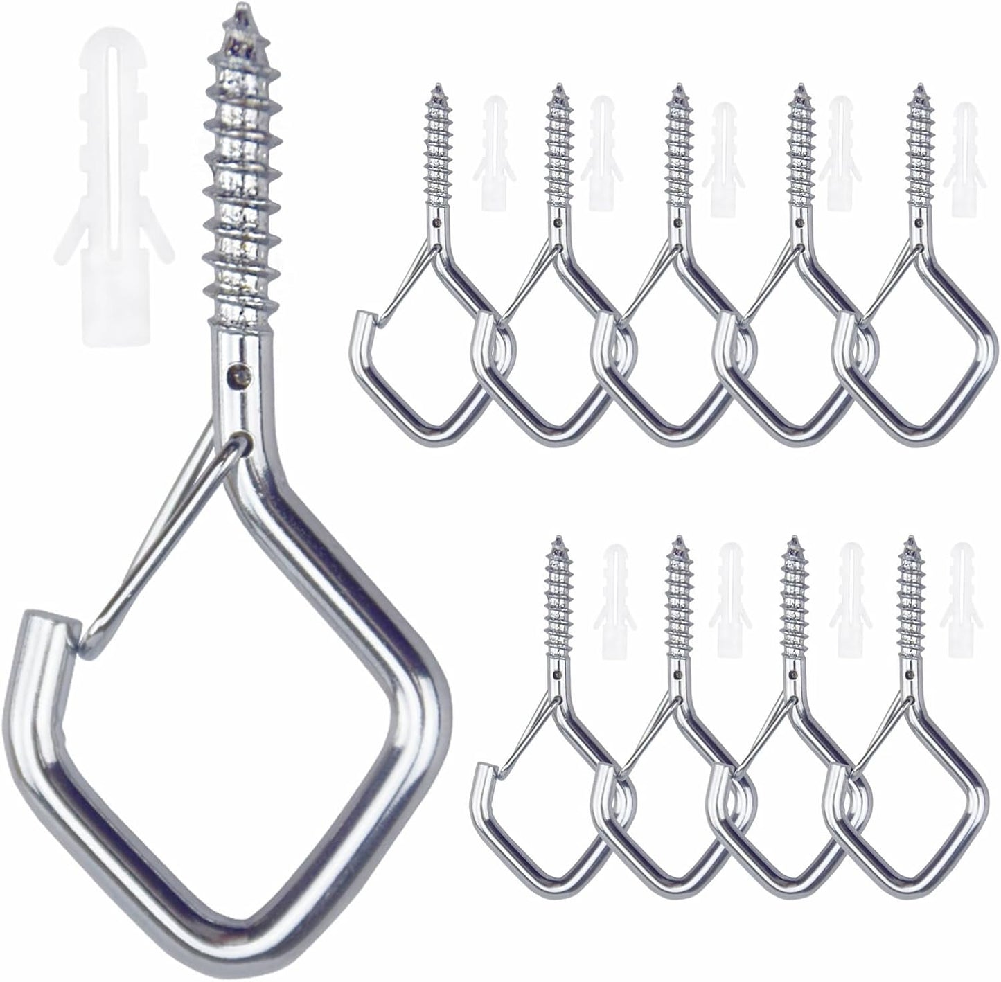 10 PCS Eye Screw Hooks for Hanging Heavy Duty with Safety Buckle.Metal Ceiling Hooks for Hanging Plants,Cup,Wind Chime,Bird Feeders,christmas String Lights at Indoor&amp;Outdoor,2.36 Inch(No Drill Bit)