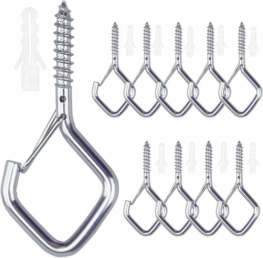 10 PCS Eye Screw Hooks for Hanging Heavy Duty with Safety Buckle.Metal Ceiling Hooks for Hanging Plants,Cup,Wind Chime,Bird Feeders,christmas String Lights at Indoor&amp;Outdoor,2.36 Inch(No Drill Bit)