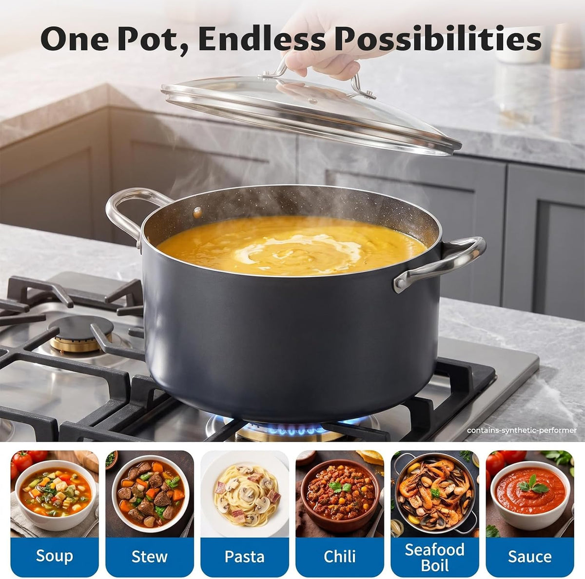 BEZIA 12 Quart Cooking Pot, Large Non Stick Induction Stock Pots with Lid, All Stove Compatible, 12 QT Aluminum Soup/Stew Pot For Big Gatherings, Grey