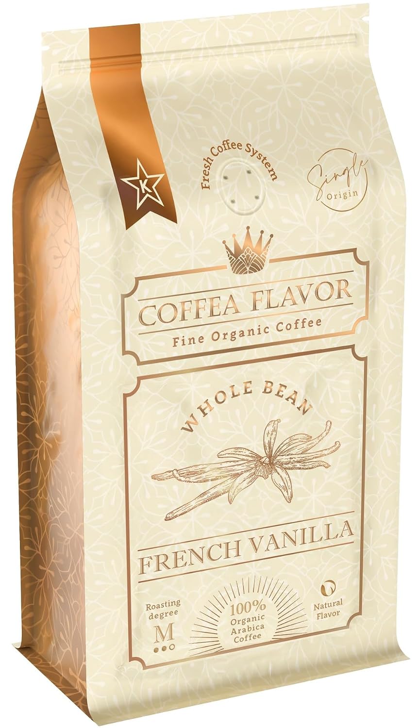 Organic Whole Bean Coffee Medium Roast (16oz) - French Vanilla Flavored | 100% Arabica, Single Origin and Low Acid - USDA Organic and Fair Trade Certified - Naturally Flavored Without Additives