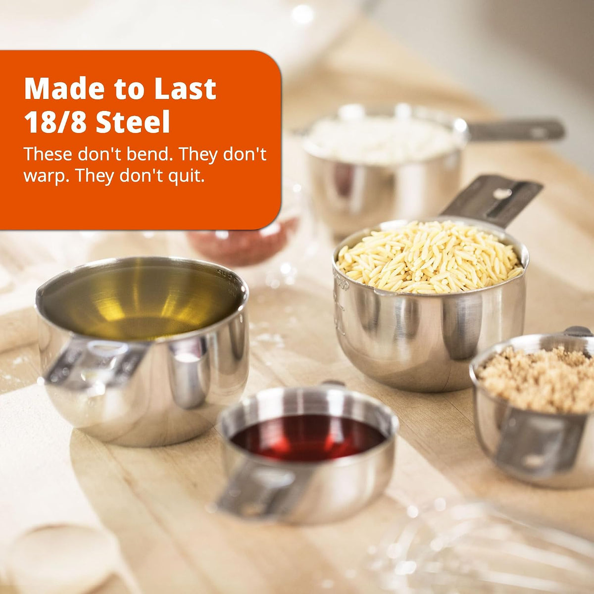 Premium 304 Stainless Steel Measuring Kit - 8-Piece Essential Cups and Spoons for Everyday Use, Stackable &amp; Durable