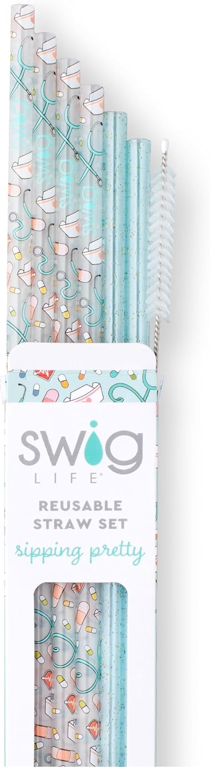 Swig Life Reusable Straw Set with Cleaning Brush, Scrub Life | Reusable Straw Set - Cleaning Brush Included - 14 Inch Long - Accessories for Cups &amp; Mugs