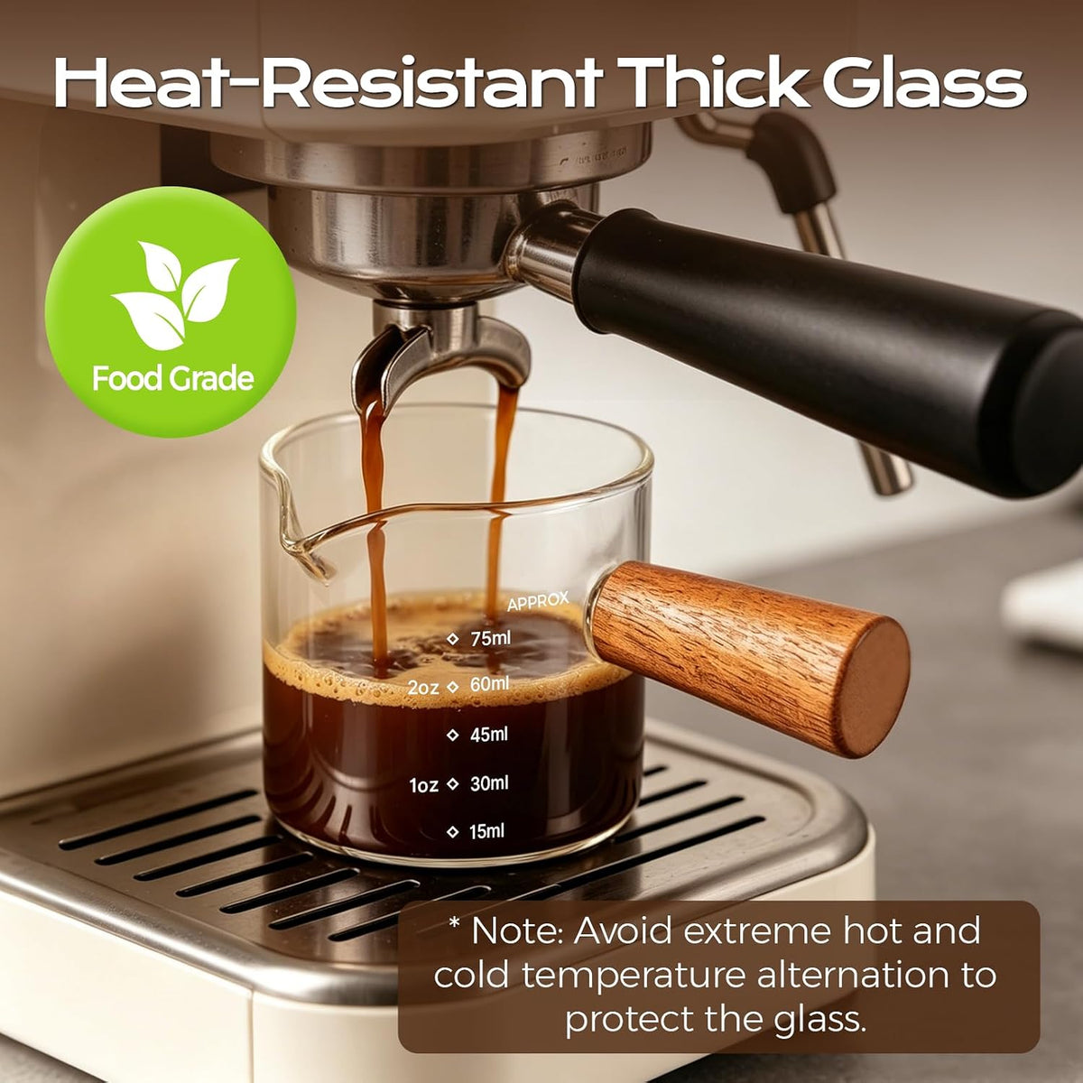 YARRAMATE 2.5oz Glass Espresso Shot Cup with V-Spout &amp; Handle | Borosilicate Glass, Precision Pouring, Heat Insulated Grip, Dual-Scale Accuracy, Easy to Rinse Clean