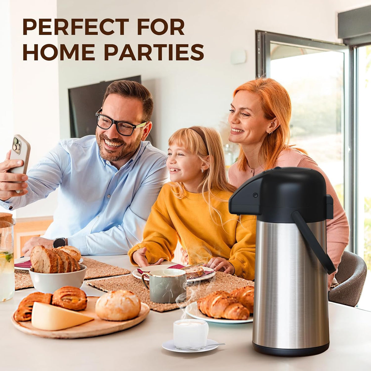 Coffee Carafe for Keeping Hot, 64OZ Airpot Coffee Dispenser with Pump | Large Thermal Coffee Urn for Hot Drinks Tea Liquid, 304 Insulated Stainless Steel Hot Water Beverage Dispenser for Parties
