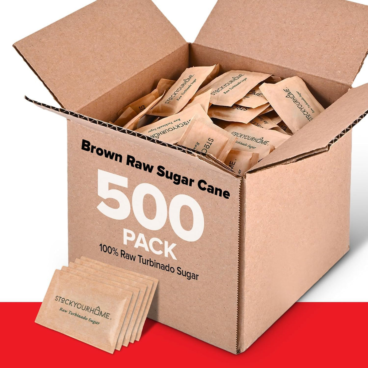 Bulk Sugar Packets, 500 Count - Individual Servings of Turbinado Sugar Packets for Coffee &amp; Tea, Granulated Brown Raw Sugar Packs Great for Restaurants, Coffee Shops, Offices, and More