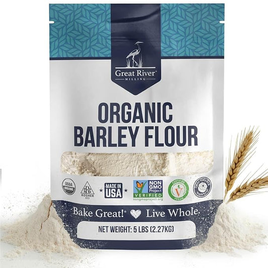 Great River Milling Organic Barley Flour | Unbleached, Unbromated, Non-GMO, Kosher | High Fiber, Nutty Flavor Perfect for