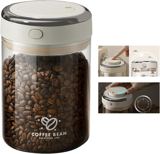 Coffee Canister with Premium Glass - Airtight Coffee Container with One-Way CO2 Valve and Freshness Tracker, Perfect for