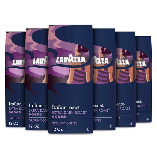 Lavazza Italian Roast Ground Coffee 6 Bags of 12oz, Dark Roast, Strong and Bold Taste, Intensity 5/5, 100% Arabica, Ideal