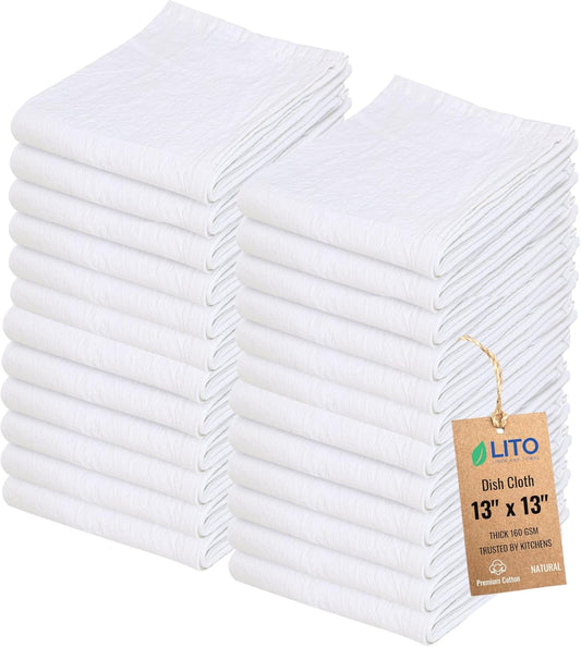 Dish Cloths Cotton - Kitchen Wash Cloth, Shop Towels Absorbent and Lint Free Flour Sack, Dishcloths for Kitchen Washing
