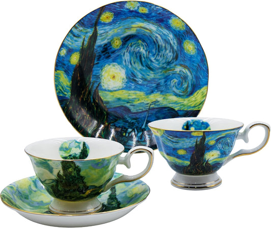 Floral Tea Cups Saucers Set of 2, Bone China 7 oz British Teacups Porcelain Coffee Cup for Rose Tea Cappuccino Espresso