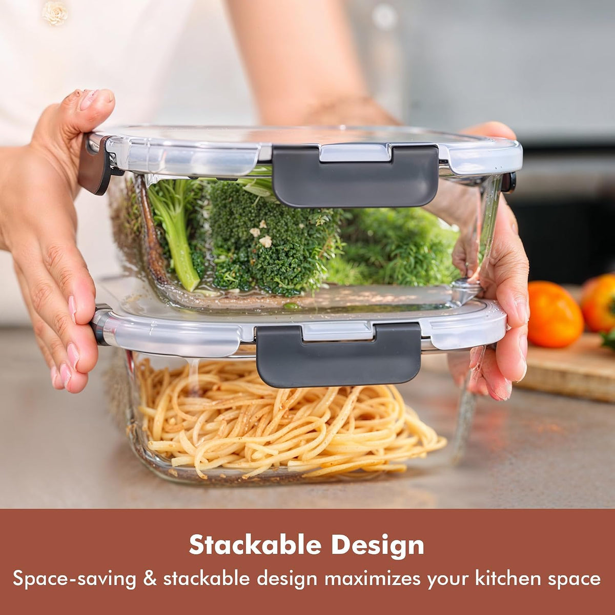 Razab 2 PC 1200ML / 41 Oz Glass Food Storage Containers with Lids - Airtight &amp; Leakproof - Microwave/Oven/Freezer Safe - BPA Free - Ideal for Meal Prep, Storing Leftover &amp; Lunch