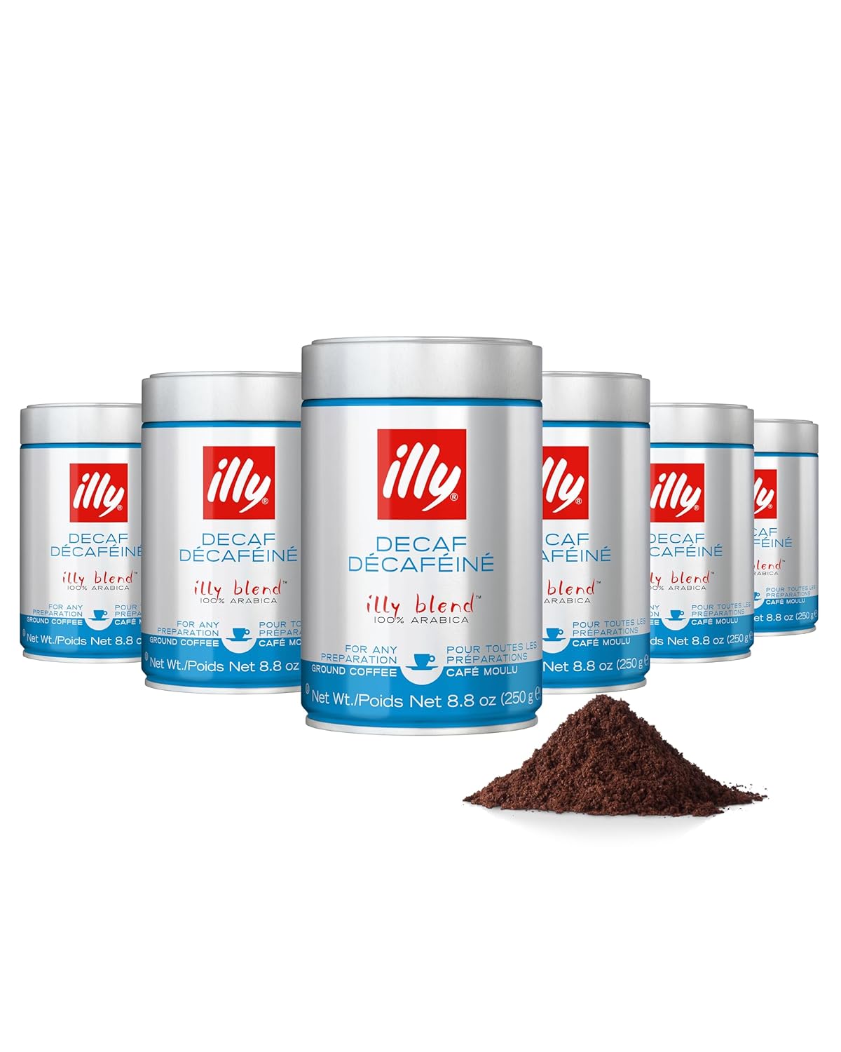 illy Decaf Ground Espresso Coffee, Classico Medium Roast, 8.8oz, 6 Pack | 100% Arabica, Premium Italian Coffee, Pre-Ground for Espresso Machines