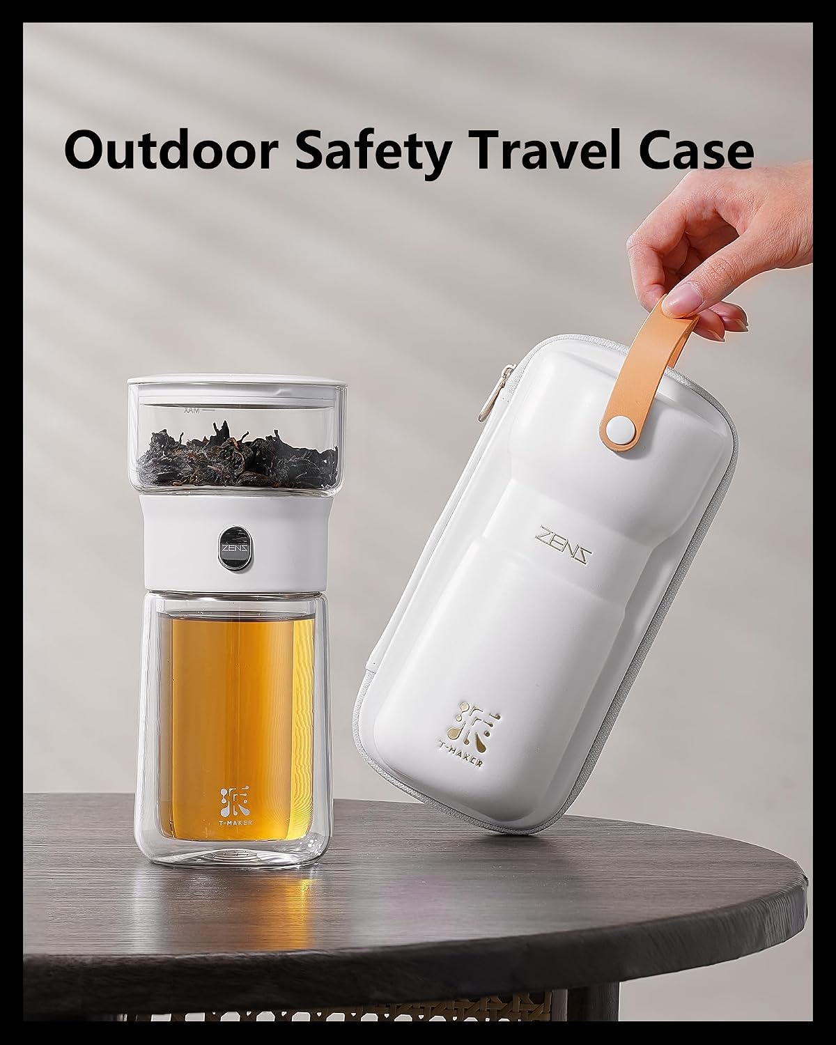 ZENS Modern Glass Infuser Pot, One Touch Tea Maker for Loose Leaf Tea | Glass Teapot with Infuser, Magic Tea Infuser with 6.7oz Insulated Mug and Portable Case for Tea Lovers Gifts