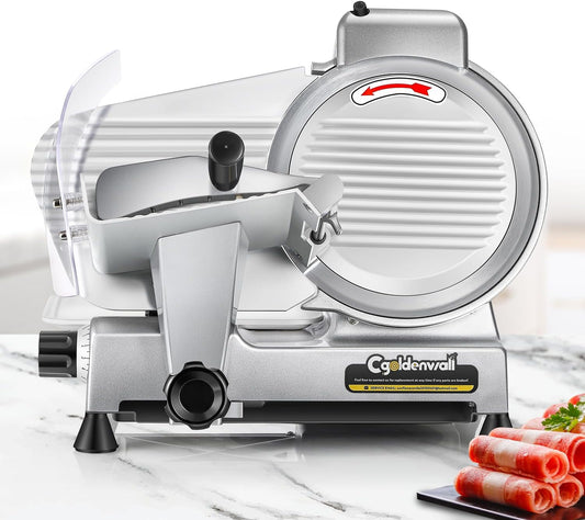 CGOLDENWALL Meat Slicer Machine, 10" 240W Electric Deli Meat Cheese Food Slicer, 0-1/2" Adjustable Thickness Semi-Auto