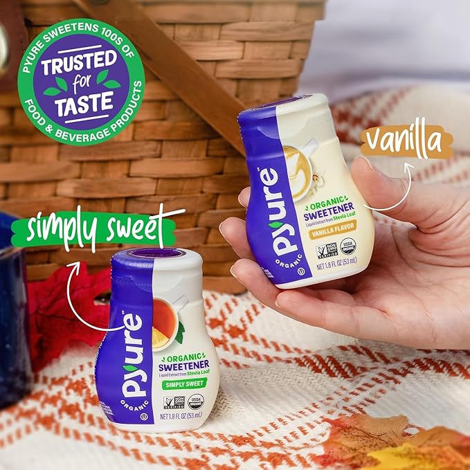 Pyure Organic Liquid Vanilla Stevia Drops | Stevia Liquid Sweetener Keto Sugar Substitutes | Zero Calorie, Zero Sugar, Zero Carb | Plant-Based Sugar Free Liquid Stevia Extract |1.8 oz (4 Pack)