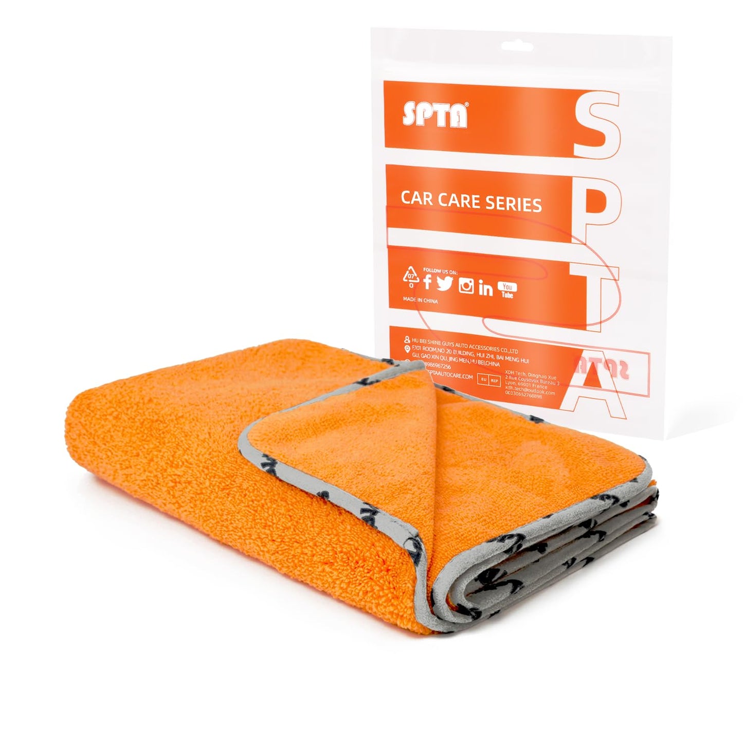SPTA Drying Towel, Microfiber Car Drying Towel, 1 Pack Highly Absorbent, Scratch Free Large Car Wash Drying Towel for Car Washing, Drying &amp; Auto Detailing, 23.8 x 30.9 inch, Orange-MT032