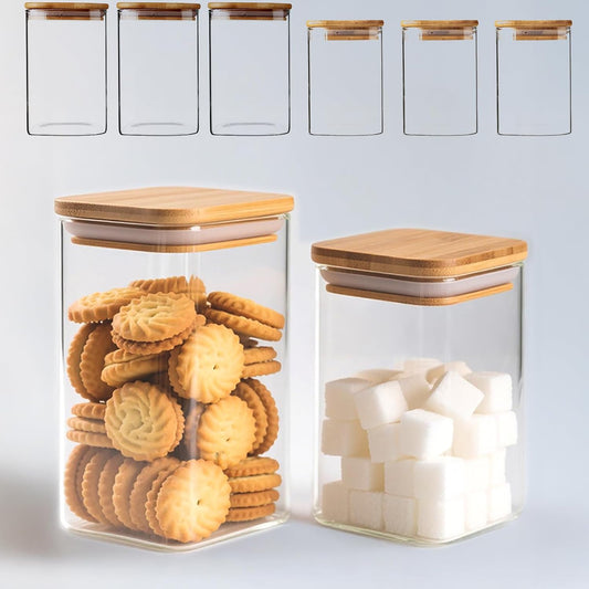 38 oz Glass Food Storage Jars with Airtight Lids, Clear Glass Jar with Bamboo Lid, Airtight Food Canister for Tea, Candy,