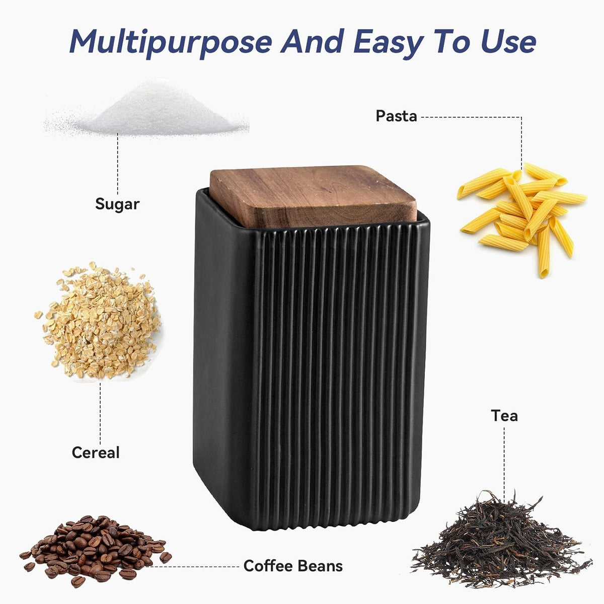 Ceramic Storage Jars Modern Airtight Coffee Canisters With Lid (Black,Large size,17cm*10cm)