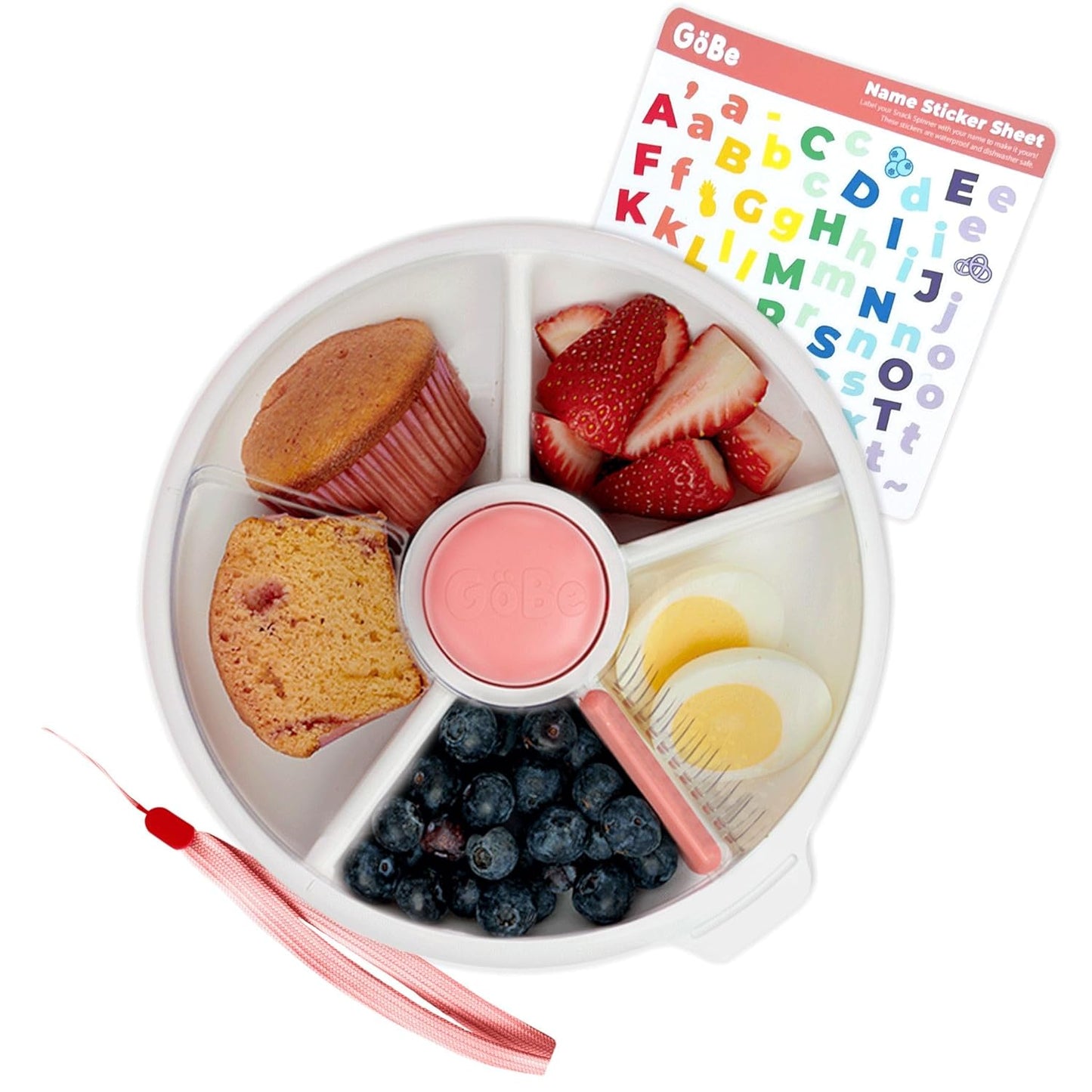 GoBe Kids Large Snack Spinner Slide Bundle with Hand Strap and Sticker Sheet - Reusable Snack Contai