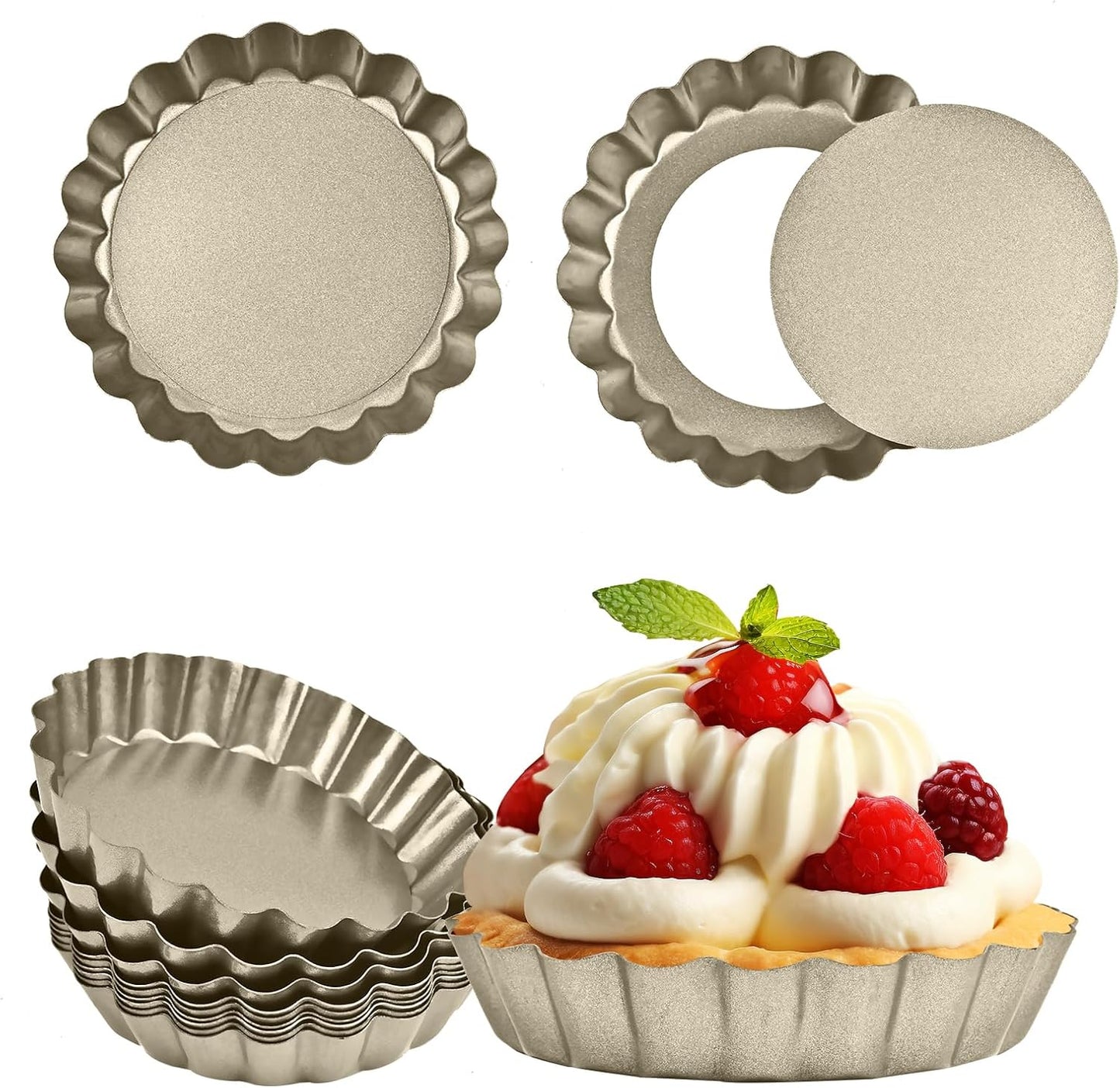 RICHSC-PAN Mini Tart Pan 12PCS, 4 Inch Tart Pan Removable Bottom Non-Stick.