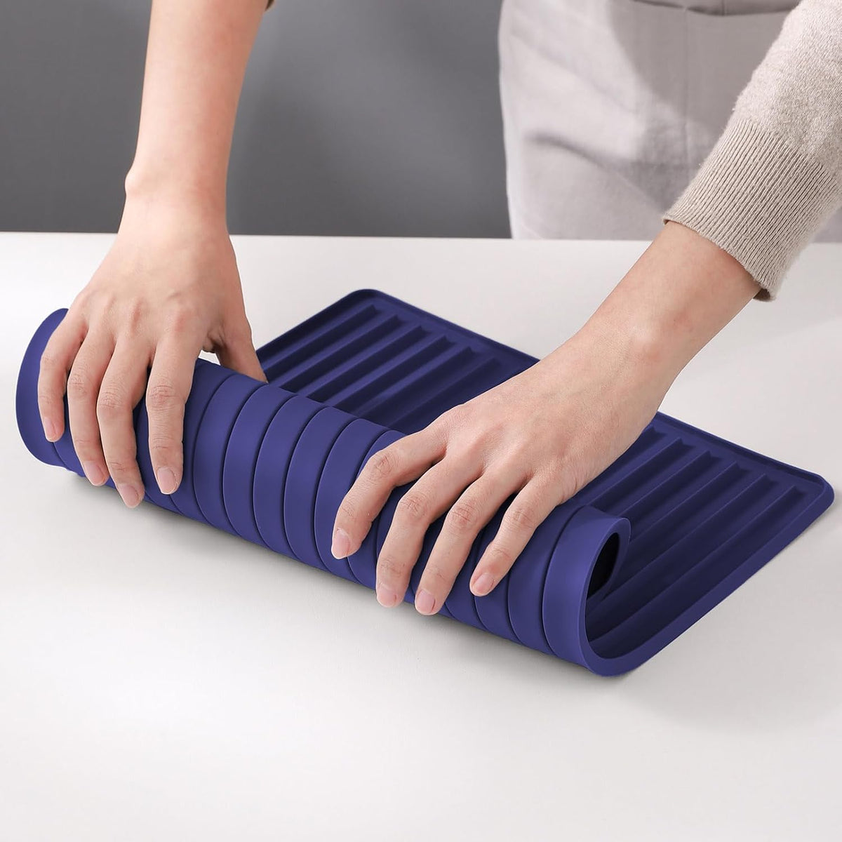 Small Silicone Dish Drying Mat, Long &amp; Narrow, 8.5" x 18", Blue | For Kitchen Counter and Bathroom, Super Thick, Heat Resistant, Countertop Protector, Non-Toxic, For Cup/Bottle/Glassware