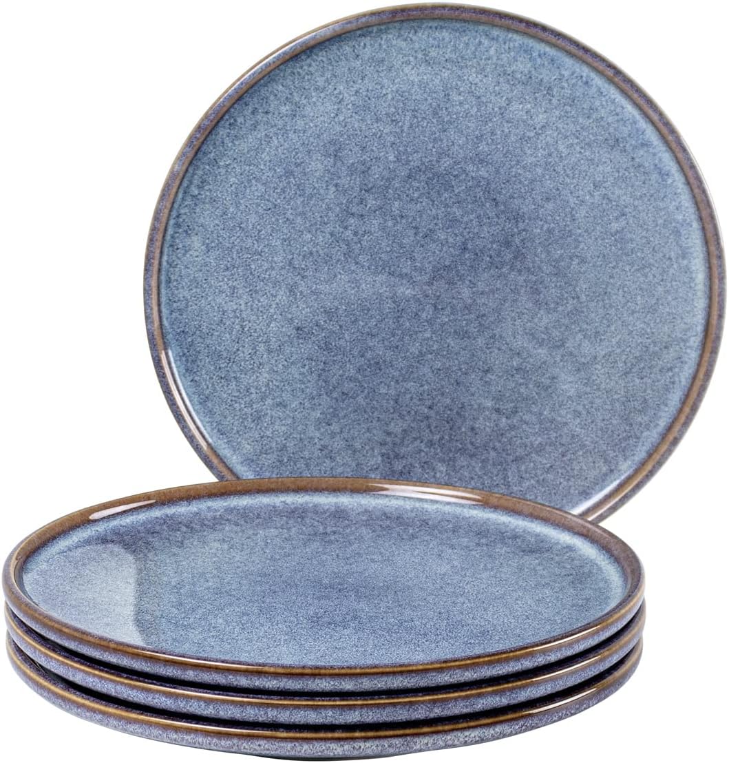 UNICASA Ceramic Salad Plates Set of 4, 8 Inch Reactive Glaze Plates | Blue Dessert and Appetizer Plates, Ideal for Salad, Pasta, Snacks and Side Dishes, Microwave, Oven and Dishwasher Safe