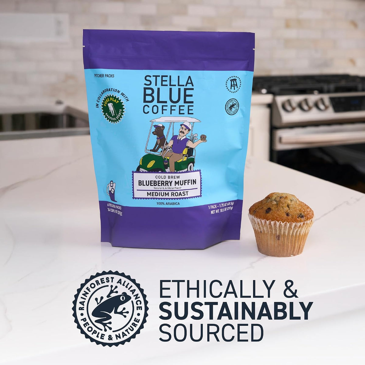 Cold Brew Coffee Bags, Blueberry Muffin, Medium Roast, Ground Coffee | Stella Blue Coffee, 6 Packets, Arabica, Rainforest Alliance Certified, Smooth Bold Finish, Ethically Sourced, Makes 24 Cups