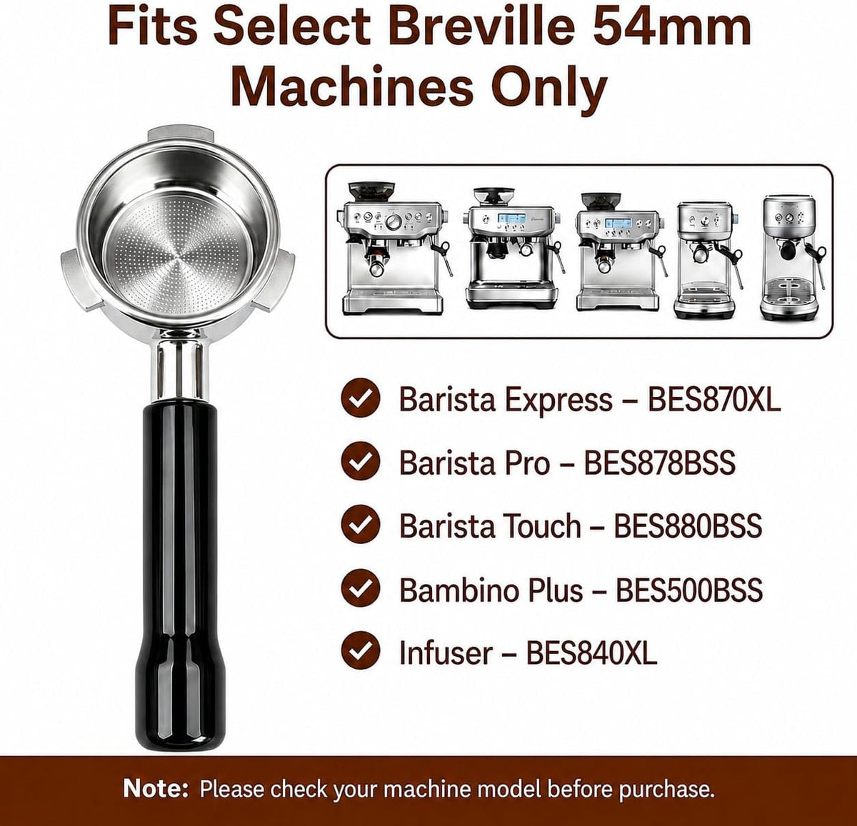 54mm Bottomless Portafilter for Breville Espresso Machines, Black