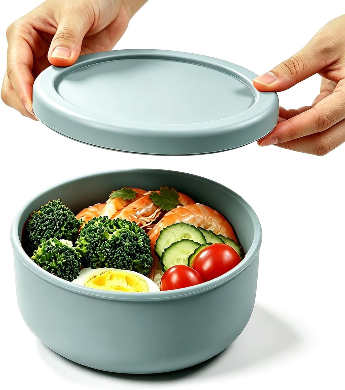 24 fl oz Adult Silicone Reusable Lunch Bento Bowl with Lid, Medium Airtight Food Storage Container for Cereal, Meal Prep &amp; Leftovers, BPA Free, Microwave Fridge Dishwasher Safe (Grayish blue 1 Pack)