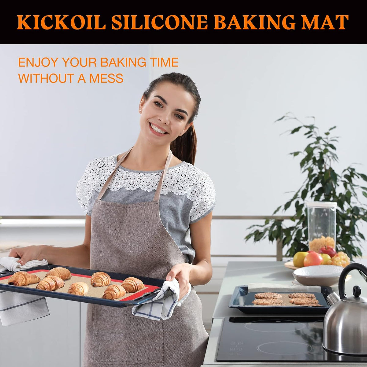 Silicone Baking Mats Set of 3, Non-Stick Reusable BPA-Free Oven Liners | Non Slip Silicone Baking Sheet for Cookies, Macarons, Bread and Pastry, Dishwasher Safe, 11.6'' x 8.5''(Quarter)