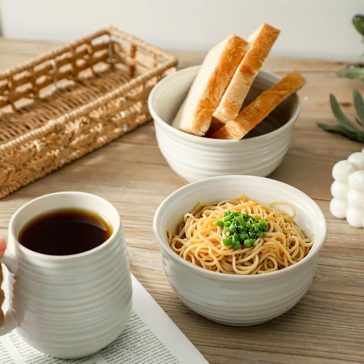 Ceramic Soup Bowls Set of 6, 20 Ounce Deep Creamy White Cereal Bowls, Microwave &amp; Dishwasher Safe, Perfect for Oatmeal, Pasta, Salad, Dessert &amp; Breakfast