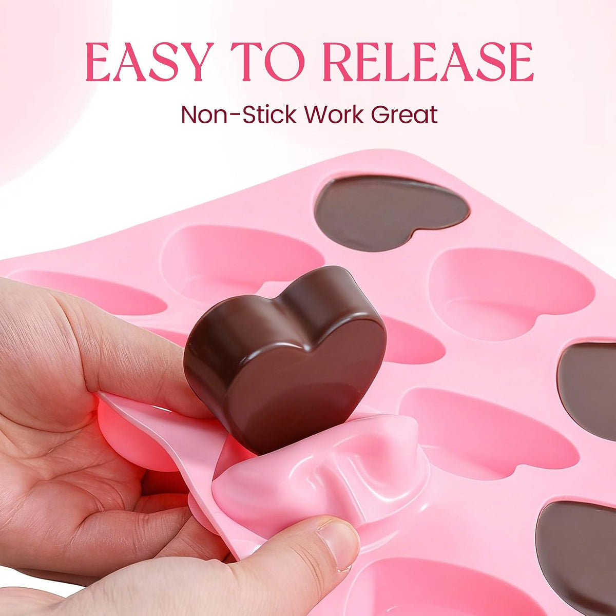 Heart-Shaped Silicone Chocolate Molds - Set of 2, Perfect for Mother's Day, Non-Stick Candy Heart Molds for Baking, Candy, Gummy, Cake, Jelly, Pudding, Handmade Soap Mould