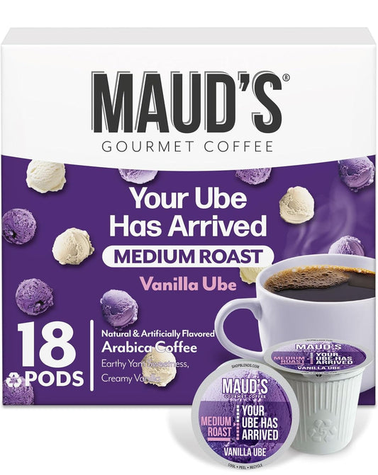 Maud's Vanilla Ube Flavored Coffee Pods, 18 ct, Medium Roast Flavored Coffee in Recyclable Single Serve Pods – 100% Arabica