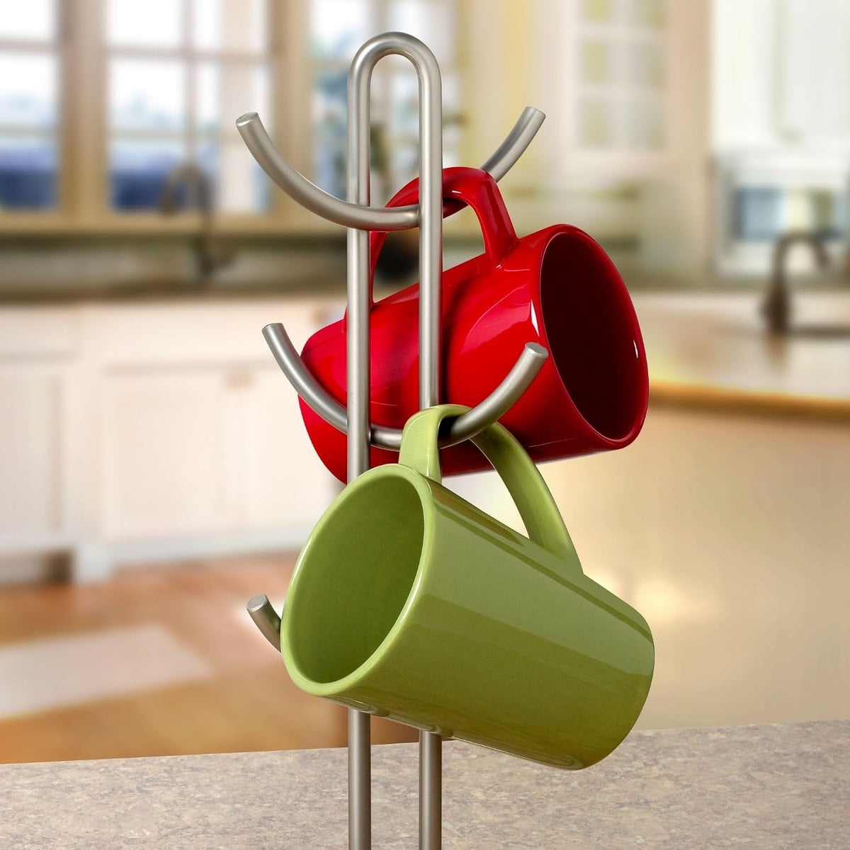 Spectrum Euro 6-Mug Holder for Storage and Organization of Coffee and Tea Mugs Satin Nickel
