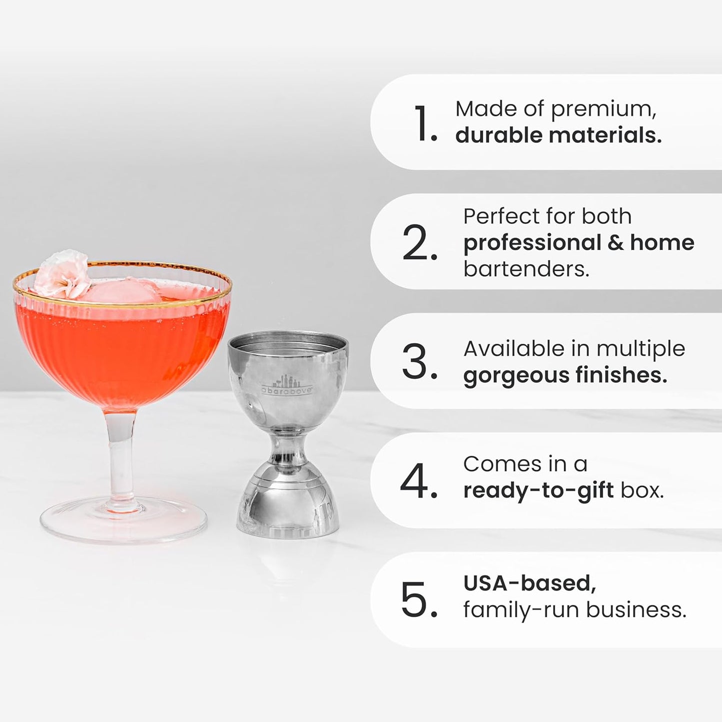 A Bar Above Premium Bell Jigger, 304 Stainless Steel Double Cocktail Jigger with 10 Internal Measurements, Heavy Duty