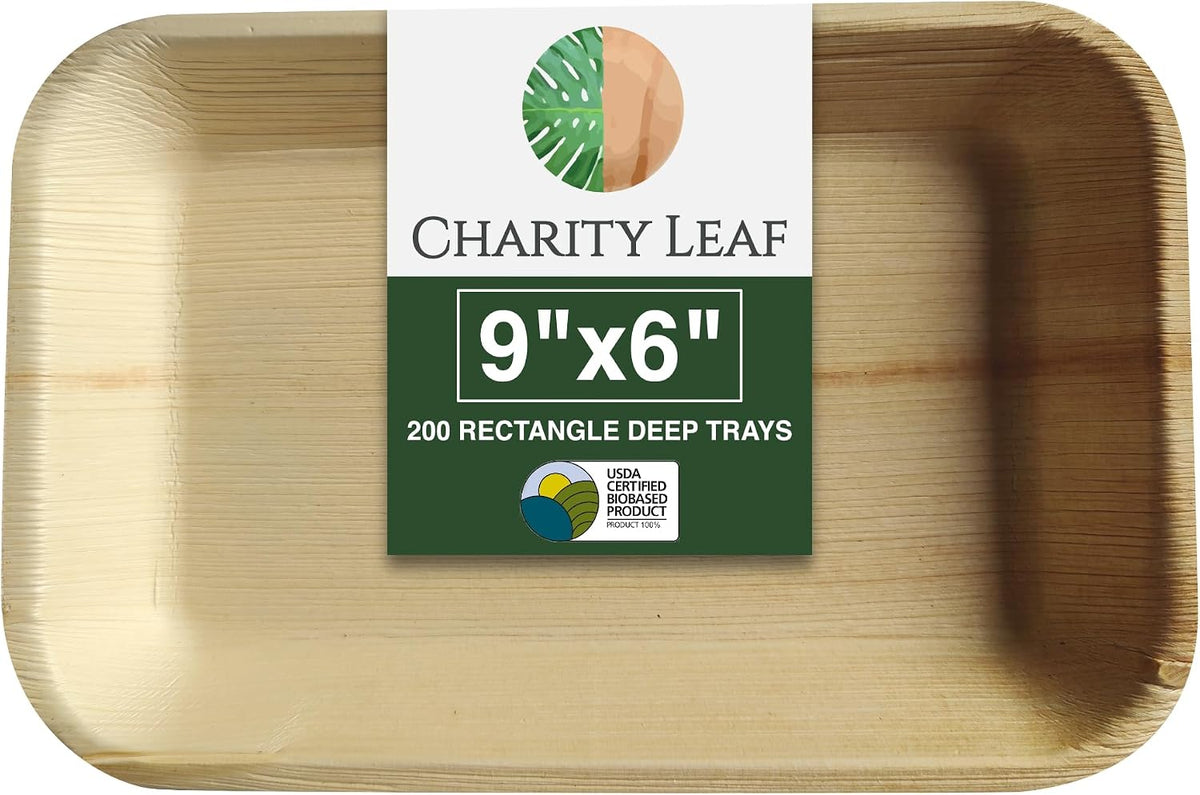 200-Pack 9"x6" Disposable Bamboo Trays | Eco-Friendly, Compostable Bamboo-Style Platters for Events &amp; Weddings