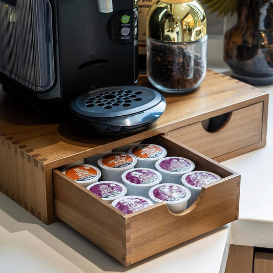 Wooden K Cup Organizer Coffee Pod Storage Box, Coffee Pods and Tea Organizer Holder, K Pod Drawer Coffee Maker Machine
