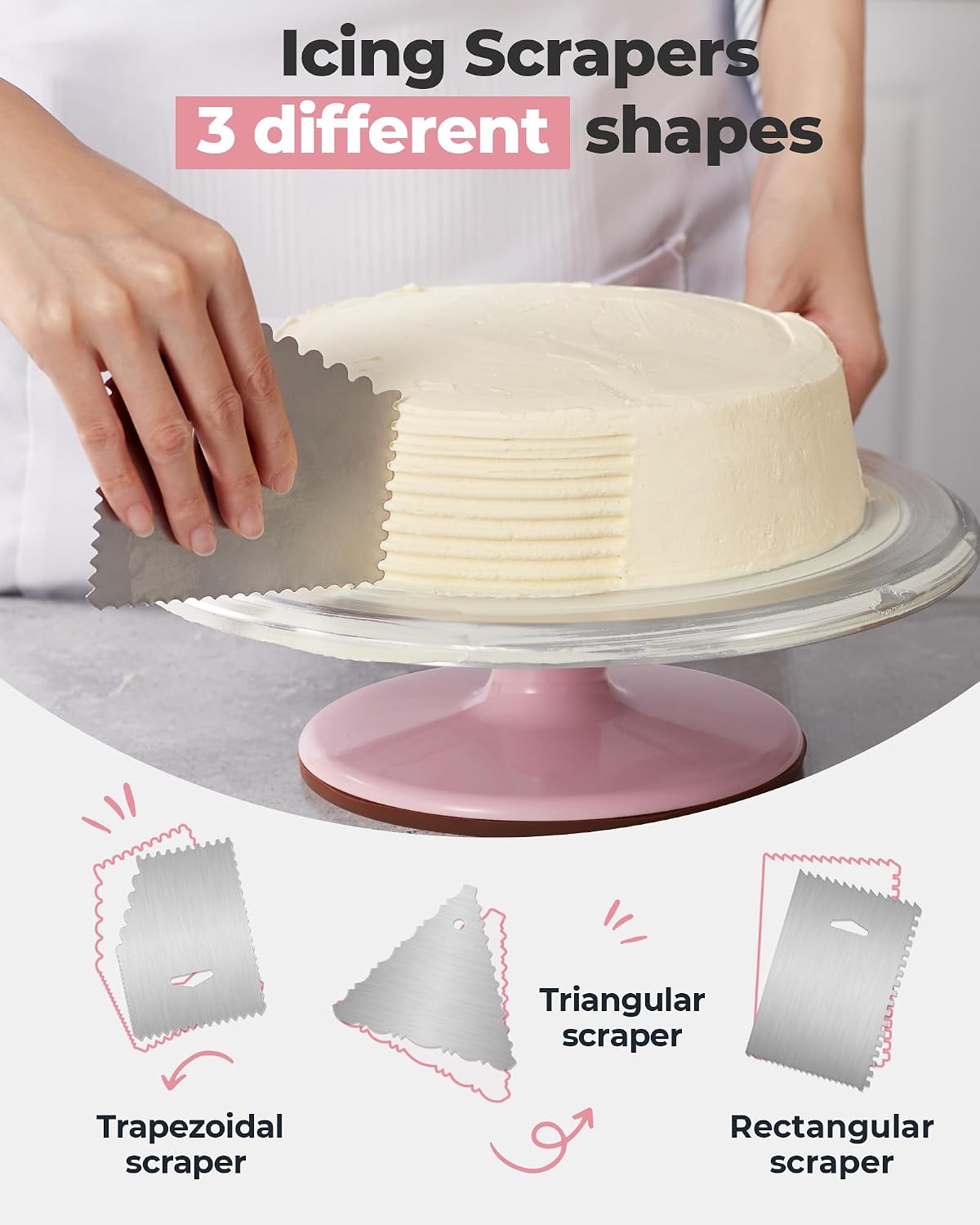 Kootek Aluminum Cake Stand Turntable Set for Decorating Baking Kit, 12" | Beginner-friendly, Baking Supplies Tools with Cake Stand Turntable for Decorating and Display, 2 Spatulas, 3 Icing Scrapers