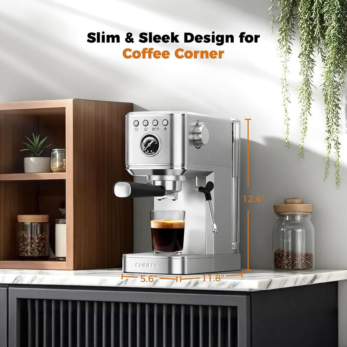 CHULUX Elite Espresso Machine for Latte, Americano and Iced Coffee, Silver