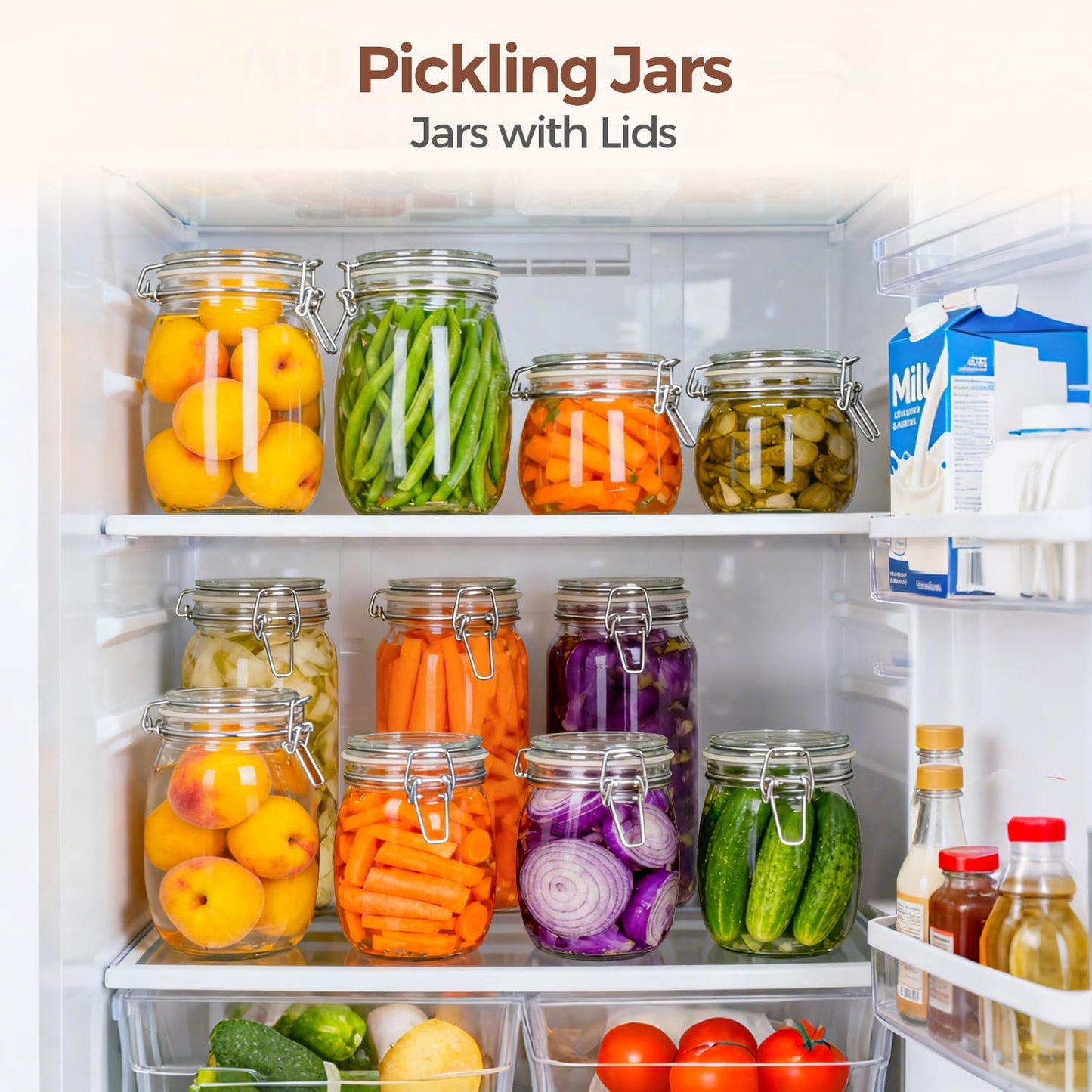 ComSaf Glass Mason Jars with Airtight Lids 25oz 6 Pack Pickling Pantry
