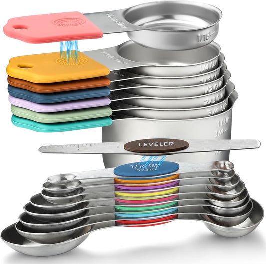 Magnetic Measuring Cups and Spoons Set of 16 Including 7 Stainless Steel Stackable Magnetic Measuring Cup 8 Magnetic