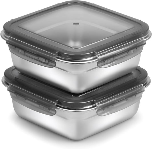 2 Pack Sandwich Containers, 24oz Stainless Steel Sandwich Box with Airtight Lids, Reusable Metal Meal Prep Lunch Boxes,