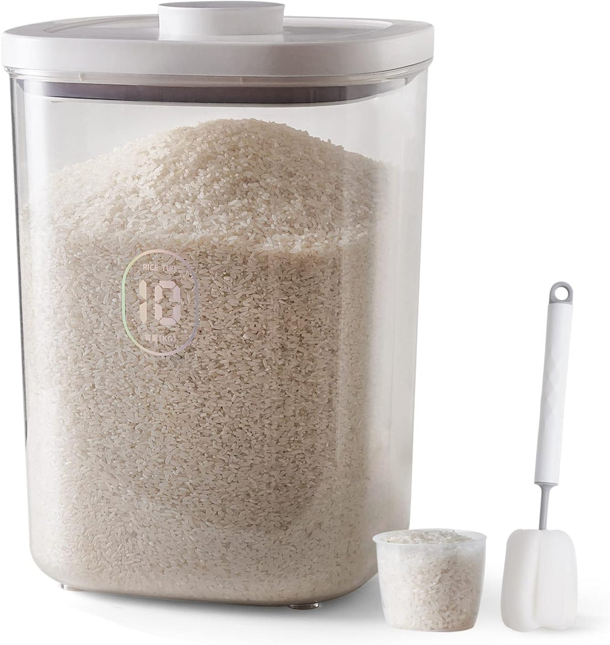20-25 lbs Rice Dispenser,10.5 Qt/10 L/22-25 lbs Rice Container Storage with Measuring Cup &amp; Brush Food Cereal Container Bins Household for Kitchen Pantry Organization (AY-10KG-WHITE)
