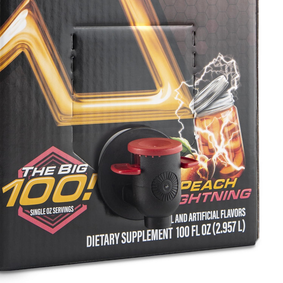 XMODE Energy Shots on Tap Dispenser – 100 (1oz) Servings with 2 Refillable Bottles, Peach Lightning Flavor, Extra Strength with 150mg Caffeine/oz, B12 and Sugar Free