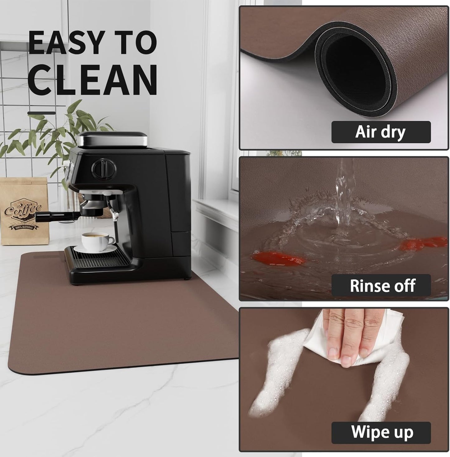 Bloss Dish Drying Mat, Absorbent Coffee Mat, Brown Drying Mat 16"x24" | Dish Mat for Kitchen Counter Coffee Bar Accessories Espresso Machine, Dish Drainer/Home Improvement